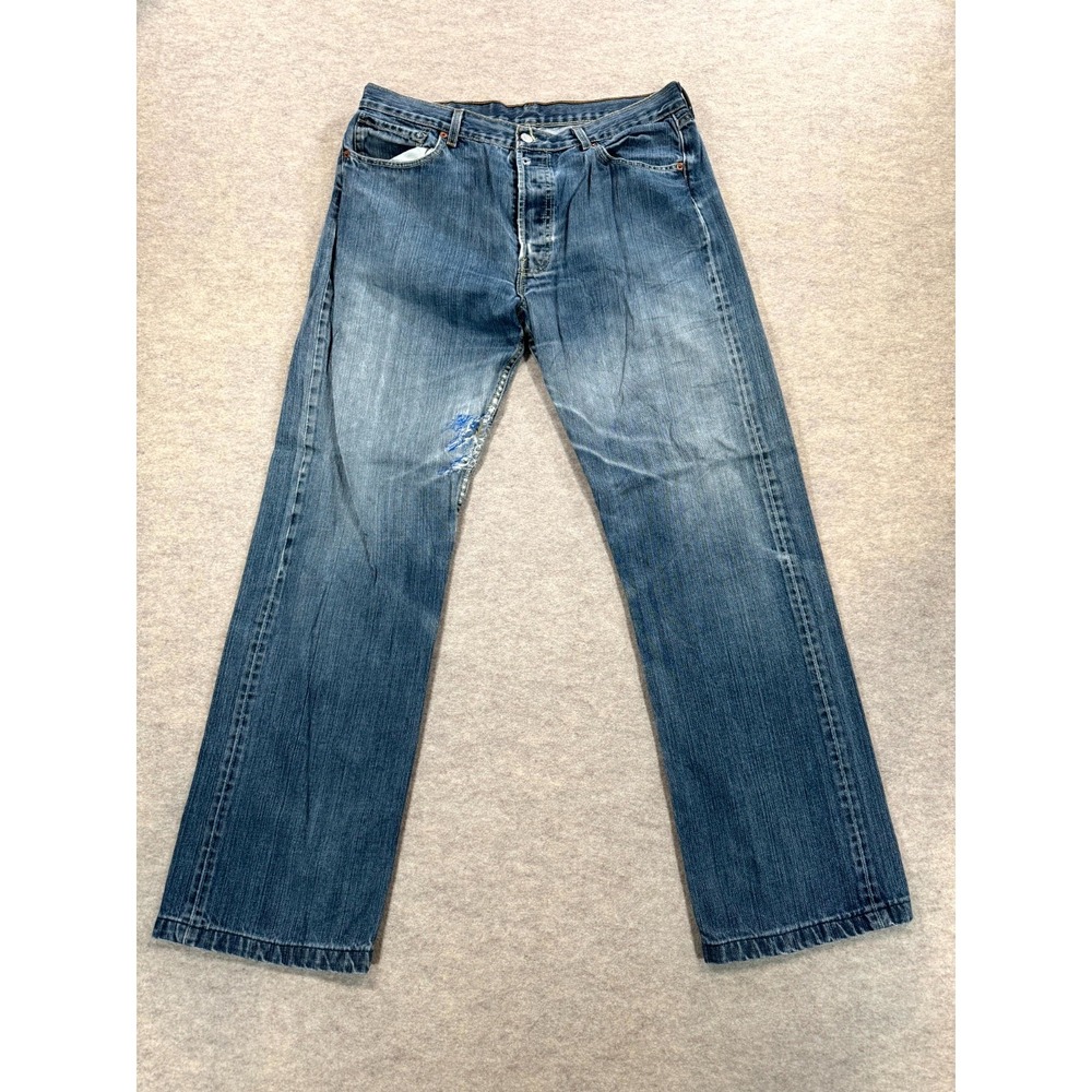 Levis 501 Jeans Mens 36x36 Whisker Blue Denim Straight Leg Mid Rise 00501-0089
